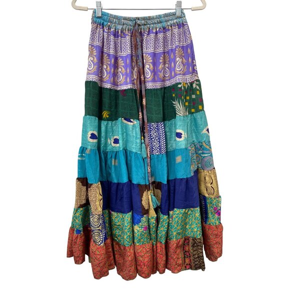 Patchwork Palazzo Pants One Size Tiered Floral Geometric Wide Leg Boho Hippie - Picture 1 of 7